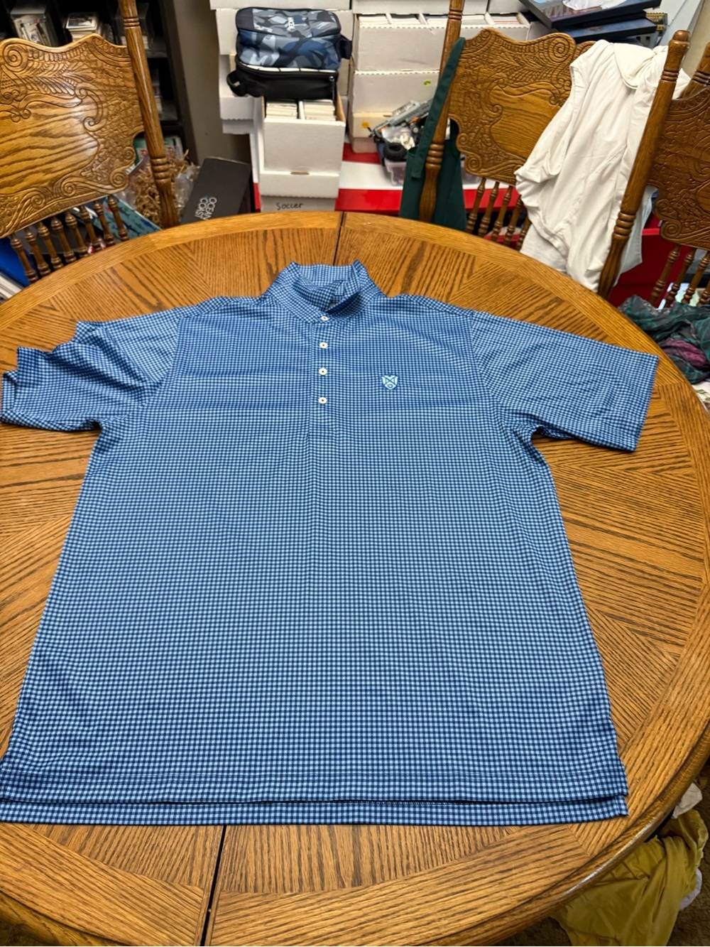 Donald Ross Men's Blue Gingham Short-Sleeve Polo Shirt